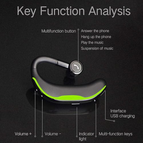 Wireless Earpiece Wireless Headphone Handsfree Call Headset Noise Cancelling Earbud Long Talk Time Earphone Compatible with Smart Cell Phones Car Driver Trucker Business Office Men Women (Green) - color: Green