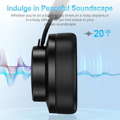 Over Ear Headphones Wireless Bluetooth, Noise Cancelling Headphones Bluetooth with Microphone, Cancelling Wireless Headphone Over Ear, 65h Playtime, Clear Calls, Comfort Fit For Travel (Black) - color: Black