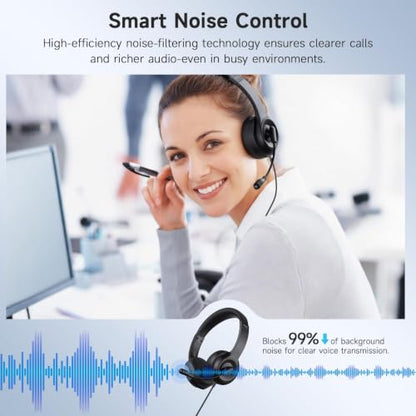 AOC USB Headset with Microphone for PC, On-Ear Wired Headphones with Mic | with Noise-Cancelling, 40mm Audio Drivers, USB-A Computer Headset for Office, Teams, Call Centers & Online Meetings (Black)