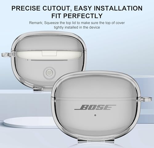 Aircawin for Bose Ultra Open Earbuds Case Clear 2024,Full Protective Shockproof Soft Transparent TPU Cover for Bose Open Ear Wireless Earbud Headphone Accessories with Carabiner and Cleaning Pen-Black - color: Clear Black