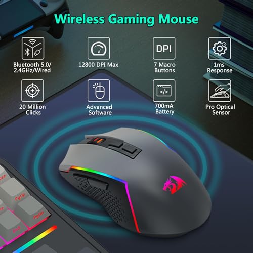 Redragon Wireless Mechanical Keyboard and Mouse Combo, RGB Backlit | Bluetooth/2.4Ghz/USB-C Wired, TKL Creamy Gaming Keyboard with Hot Swappable Linear Switches + 12800 DPI Gamer Mouse