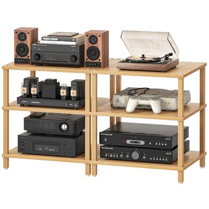 LELELINKY 3-Tier AV Media Player Stand Set of 2, Natural Stereo Cabinet, Wooden TV Stand,Game Console Shelf, Multifunctional Entertainment Center, Suitable for Home, Conference Room, Game Studio - color: Natural, size: 3 Tier