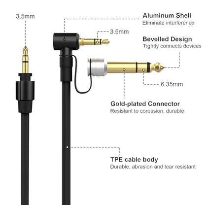 Alitutumao 3.5mm to 3.5mm & 6.5mm Aux Audio Cable, Headphone Extension Cord Compatible with Monster Beats Solo Pro Detox by Dr Dre Headphones (Black) - color: Black