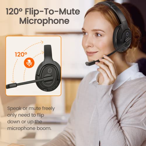 EKSA Wireless Headset with Mic for Work, Bluetooth 5.0 Headset with AI-Powered Noise Cancelling Microphone - Bluetooth Wireless Headphones with Mic for Work/PC/Laptop/Computer/Office/Zoom