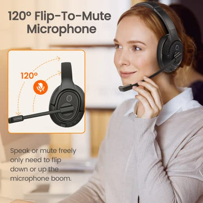 EKSA Wireless Headset with Mic for Work, Bluetooth 5.0 Headset with AI-Powered Noise Cancelling Microphone - Bluetooth Wireless Headphones with Mic for Work/PC/Laptop/Computer/Office/Zoom
