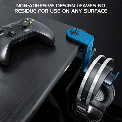 ENHANCE PC Gaming Headphone Holder - Desk Headphone Hanger Esports Headset Holder with Adjustable 360 Rotation, Under Desk Headphone Hook Clamp, Universal Fit, & Built in Cable Clip Organizer - Blue - color: blue
