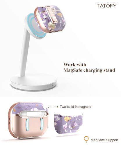 TATOFY for AirPods Pro 2nd Generation Case with Lock Carabiner Cleaner, Slim AirPod Pro 1st & 2nd Hard Case Cover, Compatible with MagSafe (Gray Purple) - color: Gray Purple, size: AirPods Pro 1st & 2nd Gen