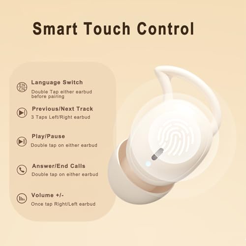 Wireless Earbuds Bluetooth Sleep Headphones for Side Sleepers 32H Playback Noise Blocking Sleeping Ear Buds Small in-Ear Earphones,Beige