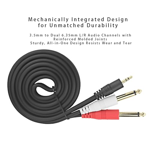 3.5mm to Dual 6.35mm Stereo Y Splitter Cable, 1/8" Male to Dual 1/4" Mono Male Audio Breakout Cord, Gold Plated Heavy Duty 5 Feet