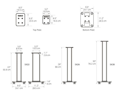 Kanto SX22 Universal Fillable Speaker Floor Stands for Bookshelf Speakers | 22" Tall | Adjustable Isolation Feet | Dedicated Cable Channel | Fill Bags & Level Incl. | Pair | Black