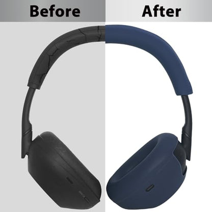 Adhiper XM6 Sweat Covers Accessories for Sony WH-1000XM6 - Dark Blue | Soft Silicone Case, 2-in-1 Headphone Cover with Earpad Covers & Headband Cover, Sweatproof & Easy to Clean & Secure Fit - color: Dark Blue