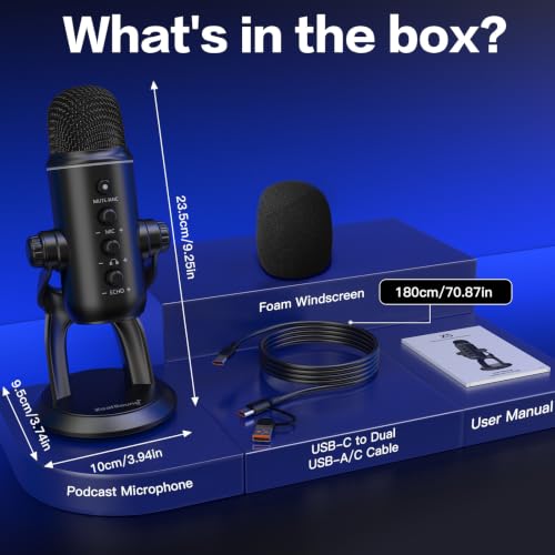 ZealSound Podcast Microphone, Noise Cancellation USB Mic with Gain, Volume & Mute Control, Zero-Latency Monitoring, Echo & RGB Lighting, for YouTube TikTok Podcasting Gaming PC iPhone iPad Android Mac