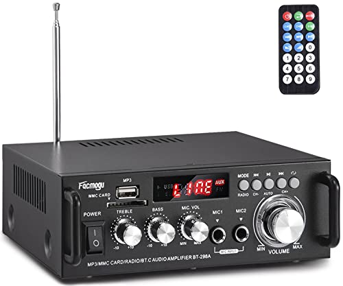 Facmogu 298A 2채널 블루투스 5.0 오디오 앰프 300W 무선 앰프 | FM, AUX, USB, SD, 마이크 입력이 있는 스테레오 수신기 | 트레블 및 베이스 포함 | 홈 시어터 스피커, 노래방, 차고용 - style: 최대 300Wx2