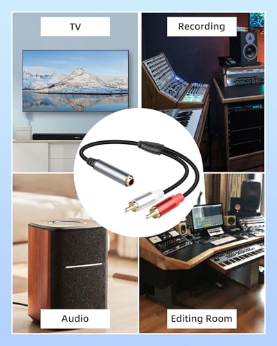 GELRHONR RCA to 1/4 Female Adapter Splitter Cable, 6.35mm Female to Dual RCA Male Audio Cable for Amplifier, Microphone, TV and More 30cm (1Female to 2 Male) - color: 1Female to 2 Male