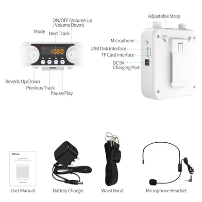 30W Portable Voice Amplifier with Wired Microphone Headset, 2800mAh Rechargeable PA System Speaker Personal Microphone Speech Power Amplifiers Loudspeaker for Teachers/Metting/Tour Guide - color: White