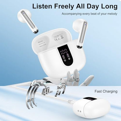 Bluetooth Headphones for iPhone 17e 17 Pro Max Air 16e 16 Pro Max 16 Plus | 15 Plus, Wireless Earbuds Bluetooth Ear Buds Headset in Ear Earphones for Samsung Galaxy S26 Ultra S25 S24 A17 A16 A36 A56 - color: White