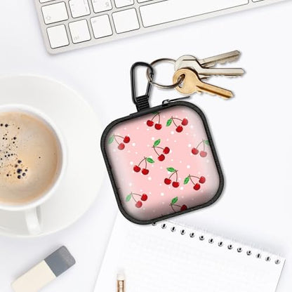 Square Data Cable Earbud Charger Coin Storage Bag Shockproof and Drop-Proof EVA Material Compatible with AirPod(Cute Pink Cherry) - color: Cute Pink cherry