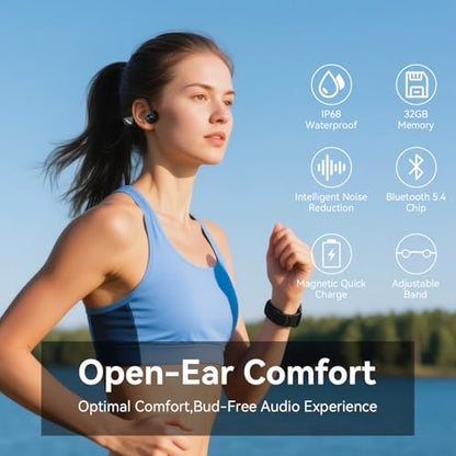 Swimming Headphones, IP68 Waterproof Bone Conduction Headphones, Bluetooth 5.4 Sport Open Earphones with MP3 Mode 32GB Memory, Wireless Swimming Headphone Underwater for Running, Cycling