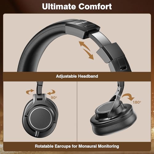 New Bee Wired Over Ear Headphones, Studio Headphones with 50mm Drivers and 6.35mm & 3.5mm Jack DJ Headphones for Studio Monitor & Mixing DJ Guitar AMP Podcast Piano Keyboard