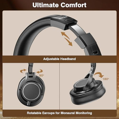 New Bee Wired Over Ear Headphones, Studio Headphones with 50mm Drivers and 6.35mm & 3.5mm Jack DJ Headphones for Studio Monitor & Mixing DJ Guitar AMP Podcast Piano Keyboard