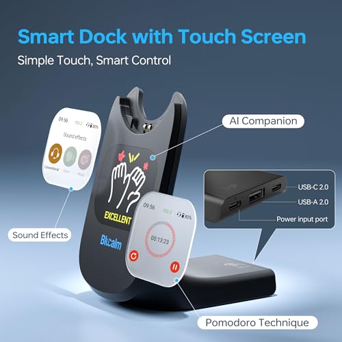 Work from Home Headset, Wireless Mic Headset for Office Noise Cancel Calls | One-Touch Mic Mute & 2.4G USB Dongle, Touch Screen Smart Dock, Work with Teams, Zoom & PC