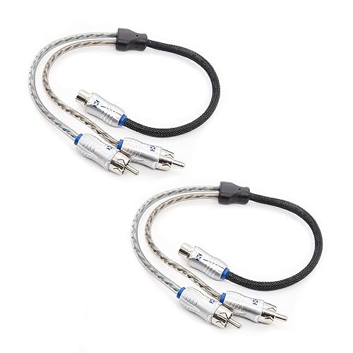 NVX® XIX2M Oxygen Free Copper 1 Female to 2 Male Y-Adapter Double Twisted Pair X-Series Car Audio RCA Audio Cable with Shielded Noise Reduction and Split-tip Silver-Plated Machined Ends (2-Pack) | Oxygen Free Copper Double Twisted Pair X-Series with Shiel