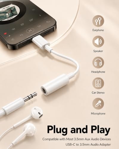 [Apple MFi Certified] Apple USB C to 3.5mm Headphone Jack Adapter | Hi-Res DAC Delivers Clear Audio; Compatible with iPhone 17/16/15 Pro/Max, iPad, Galaxy, Cars and USB-C Devices; White 2-Pack. - size: 2 Pack