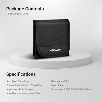 NEEWER 67mm Filter Case, Trifold Foldable Splash Resistant Protective Carry Pouch Storage Bag Accessories, Holds Up to Three 67mm Round Camera Lens Filters, PB14 - style: Pb14