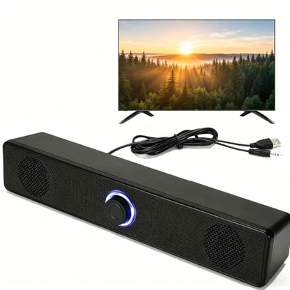 Computer Speakers USB-A Powered Wired Stereo Desktop Speakers with 3.5mm Aux Plug No Bluetooth for PC Laptop 2026, Black - color: Black