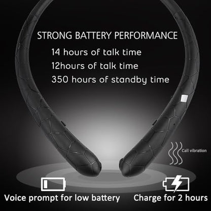 Retractable Neckband Bluetooth Headphones, No-Tangle Wireless Earbuds with 14Hrs Playtime, IPX5 Rating, CVC Noise Cancellation Mic for Crystal Clear Calls, Ideal for Running, Gym, Exercise