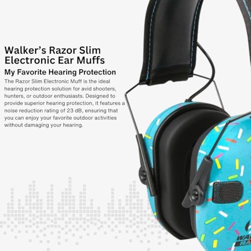 Walker's Razor Slim Electronic Earmuffs | Protective Case - color: Blue Sprinkles