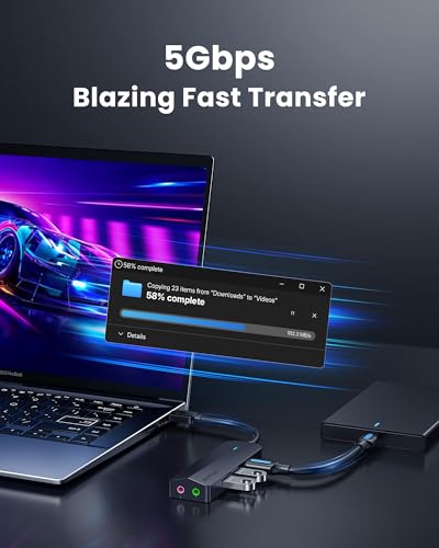 VENTION USB 3.0 Hub, 3 USB A Ports, USB to 3.5mm Jack Audio Adapter, USB External Sound Adapter for Windows Mac Linux PC Laptop Destops PS5 Switch 2