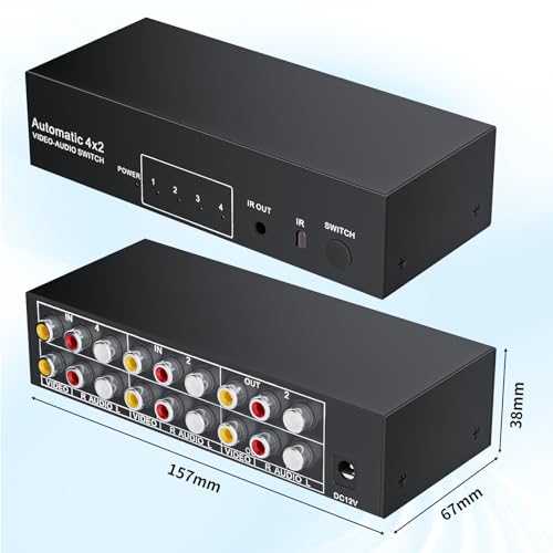 BolAAzuL 4x2 RCA Switch Splitter Composite Video L/R Audio Selector Box | 4 in 2 Out RCA Video Stereo Audio Switcher 4-Way AV Splitter Selector Switch for Retro Game Console Wii PS2 Xbox DVD STB HDTV - style: 4 in 2 out