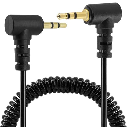 코일 2.5mm 오디오 케이블 어댑터, 2팩 3피트/1M 접이식 90도 직각 2.5mm TRS 스테레오 수 - 2.5mm 수 모노 잭 헤드폰 스피커 오디오 코드 금 도금 플러그 3극