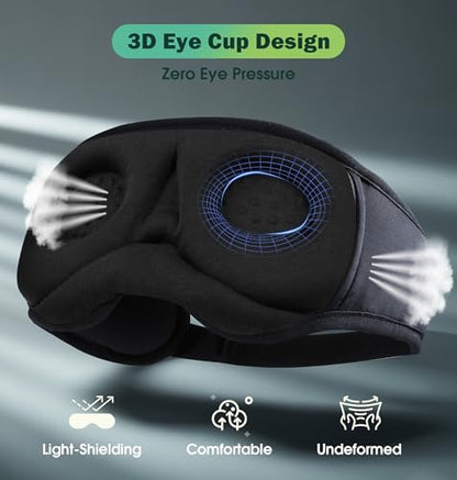 Sleep Mask with Headphones Bluetooth 5.4, LC-dolida Soft Bamboo Cotton Wireless Bluetooth Sleep Mask, Music Sleeping Headphones Cooling & Breathable, Ultra-Thin Stereo Speaker for Side Sleepers - color: Jet