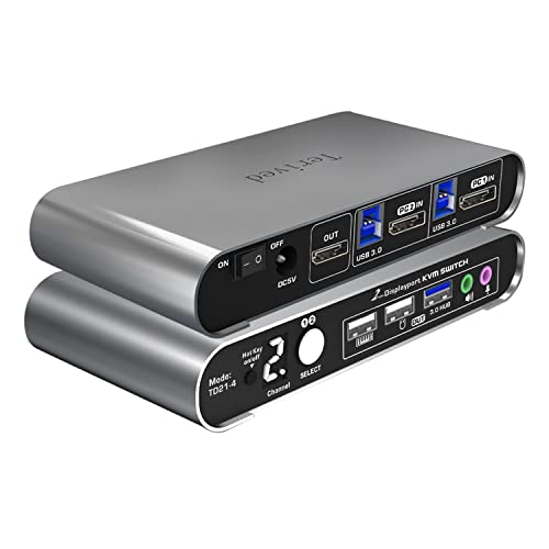 2 Port DP USB 3.0 Automatic KVM Switch Two Computers 1 DisplayPort Monitor switcher, 8K@30Hz 4K@144Hz, Aluminum hotkey Audio mic, Digital Display, HDR10 with Cables - style: 2 Computers 1 DP Monitor USB 3.0