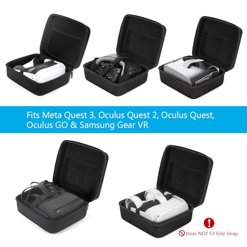 JSVER Hard Travel Storage Case For Meta Quest 3S Carrying Case for Oculus Quest 3S/ Quest 3/Quest 2/ Quest/Oculus Go/Samsung Gear Virtual Reality Headset Gamepad Game Controller Kit