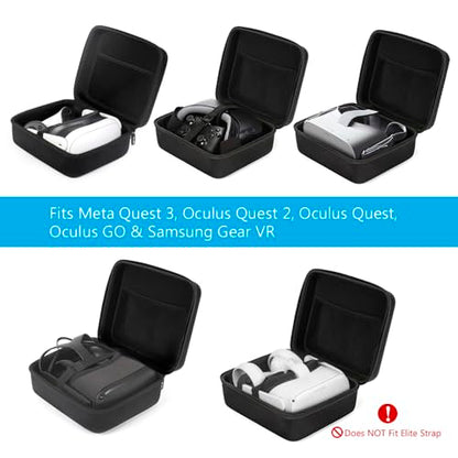 JSVER Hard Travel Storage Case For Meta Quest 3S Carrying Case for Oculus Quest 3S/ Quest 3/Quest 2/ Quest/Oculus Go/Samsung Gear Virtual Reality Headset Gamepad Game Controller Kit