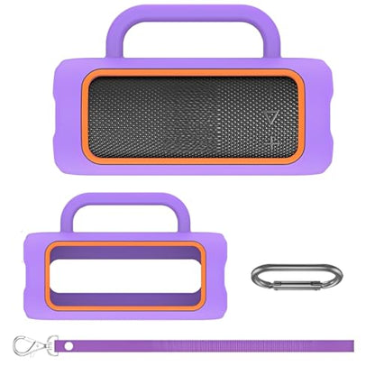 Silicone Case Cover for JBL Grip Portable Bluetooth Speaker, Soft Protective Sleeve Skin Travel Protective Carrying Case Storage Holder with Carabiner and Shoulder Strap (Purple) - color: Purple