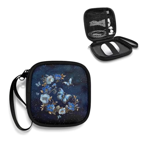 Portable Wireless Headphone Case, Butterfly Flower Earphone Storage Bag Carrying Case, Earbud Holder with Handle Headphone Bag Travel - color: Butterfly And Flower