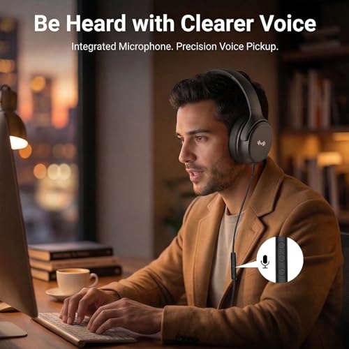 Wired Over-Ear Headphones, Mic, 3.5mm, USB-C Adapter, Black | Over-ear comfort with inline mic, volume control, 3.5mm jack, and USB-C adapter for phones, laptops, PCs, and tablets. - color: Black