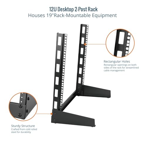 Tecmojo 2 Post 12U Desktop Server Rack Small Open Frame Rack for 19in AV/Data/Audio/Studio Equipment Free Standing Home/Office Rack,Tapped Hole - size: 12U/Tapped Hole
