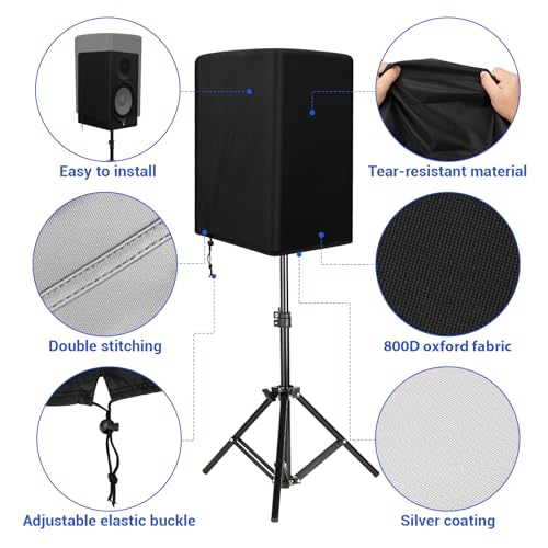 2PCS Speaker Cover for 15 Inch PA/DJ Powered Speaker Mounted on Stand, Outdoor Speaker Covers UV Protection Water Resistant Dustproof 800D Oxford Cloth(Black) - size: XL:30" H x 19" W x 20" D