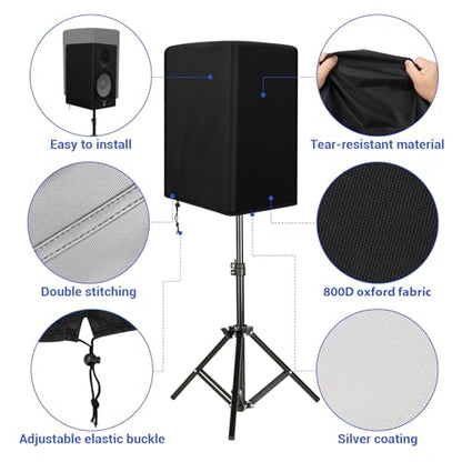 2PCS Speaker Cover for 12 Inch PA/DJ Powered Speaker Mounted on Stand, Outdoor Speaker Covers UV Protection Water Resistant Dustproof 800D Oxford Cloth(Black) - size: L:26.5" H x 15" W x 16.5" D