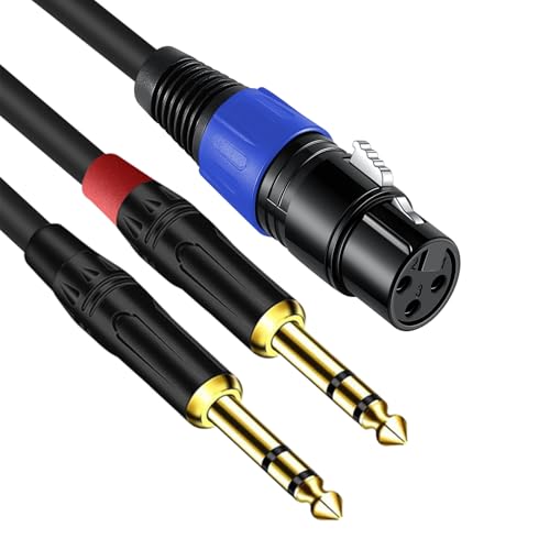 2Pack 6.35mm Dual TRS to XLR Female Cable for Microphone, Mixer, Amplifier, 1.5 FT, Dual 1/4 Male to XLR Audio Cable, Y Splitter Patch Cord, 3-PinXLR to Dual 1/4 TRS Male Converter Adapter Cable - size: 1.5Ft, 2Pack, style: Dual 1/4 to XLR Female