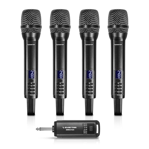 Sound Town 2.4GHz Rechargeable Wireless Microphone System with 4 x Handheld Mic, 1/4" Mini Portable Receiver, Built-in EQ, Effects for Karaoke, Events, Church, Meetings (SWM-01U4) - size: 2.4GHz with 4 Handheld Mics
