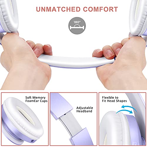 ZIHNIC Bluetooth Headphones Over-Ear, Foldable Wireless and Wired Stereo Headset Micro SD/TF, FM for Cell Phone,PC,Soft Earmuffs &Light Weight for Prolonged Wearing (Purple) - color: Purple