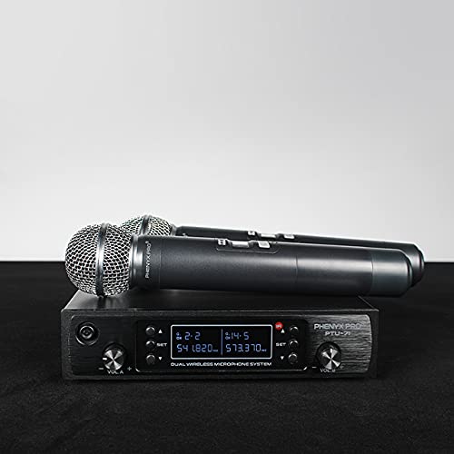 Phenyx Pro Dual UHF Auto Scan Handheld Wireless Microphone System PTU-71-2H | 2 Dynamic Mics, 2 x 100 Frequencies, 328 ft Range, Live Vocals, Karaoke Events, Worship Services