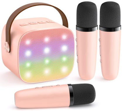 YLL Mini Karaoke Machine with 3 Wireless Microphones, Gifts for Kids | Portable Magic Voice Bluetooth Speaker, Birthday Gifts for Girls Ages 3, 4, 5, 6, 7, 8, 9, 10, 11, 12+ Year Old Family Party - color: Pink-3 Mics