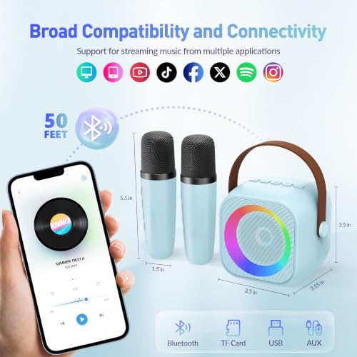 Karaoke Machine, Portable Bluetooth Speaker with 2 Wireless Microphones for Kids, Karaoke Toys Gifts Toys for Girls Boys Family Home Party (Blue) - color: Blue